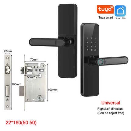 Wifi Smart Door Lock with Handle Fingerprint Door Lock Tuya App Remote Control Smart Lock for Front Door Home Rental Office