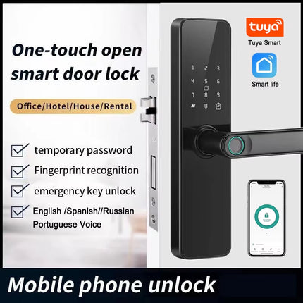 Wifi Smart Door Lock with Handle Fingerprint Door Lock Tuya App Remote Control Smart Lock for Front Door Home Rental Office