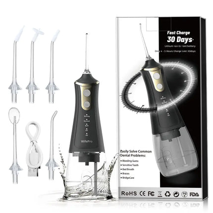 Wifepro Cordless Select (L11) Oral Irrigator Water Flosser 300ML Water Tank 4 Cleaning Modes 5 Replaceable Jet Tips and Storage Bag Mothers Day Gifts Daily Nozzle Cleansing Pulling Oil