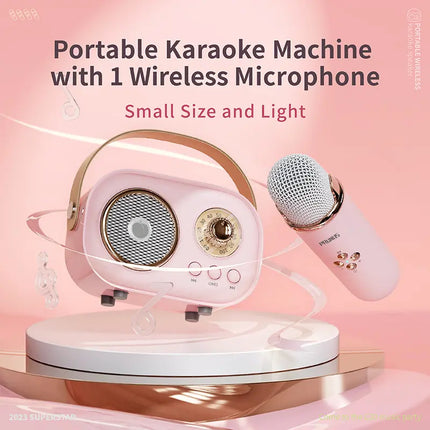 PRUNUS C20 Mini Karaoke Machine Portable Bluetooth Speaker with Wireless Microphone 6 Sound Modes for Adults&Kids Birthday Home Farmily Friends Party Gifts for Girls Boys Friends