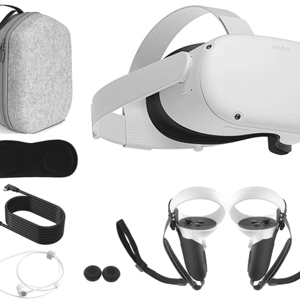 2023  Quest 2 All-In-One VR Headset, 128GB SSD, Holiday Family Bundle: Marxsol Carrying Case, Earphone, Link Cable, Touch Controllers with Grip Cover,Knuckle & Hand Strap Lens Cover