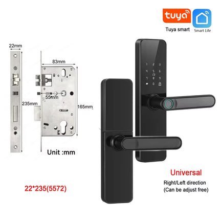 Wifi Smart Door Lock with Handle Fingerprint Door Lock Tuya App Remote Control Smart Lock for Front Door Home Rental Office