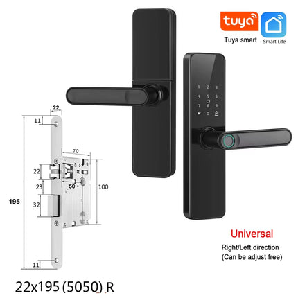 Wifi Smart Door Lock with Handle Fingerprint Door Lock Tuya App Remote Control Smart Lock for Front Door Home Rental Office