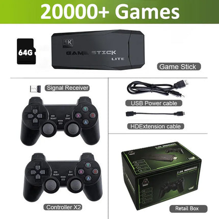 Wireless Game Console M8 Retro Stick with 9 Emulators 20000+ Games 4K HD 2.4G Controllers Plug and Play Video Games for TV