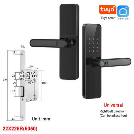 Wifi Smart Door Lock with Handle Fingerprint Door Lock Tuya App Remote Control Smart Lock for Front Door Home Rental Office