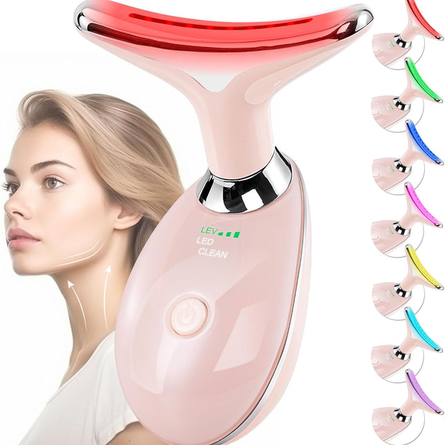 Facial Massager for Face and Neck, Red-Light-Therapy-For-Face and Neck, Face Culpting Wand with 7 Color, At-Home Face Tool for Skin Care (Pink)