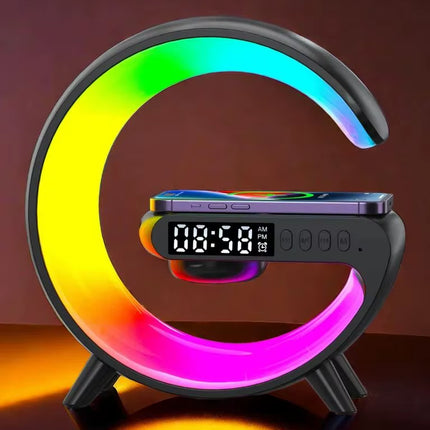 15W Wireless Charger Station Multifunction RGB Desk Lamp Alarm Clock Speaker for Iphone Samsung Huawei Fast Charging Stand Pad