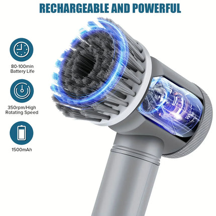 Electric Spin Scrubber LA1 Pro, Cordless Spin Scrubber with 6 Replaceable Brush Heads and Adjustable Extension Handle, Power Cle