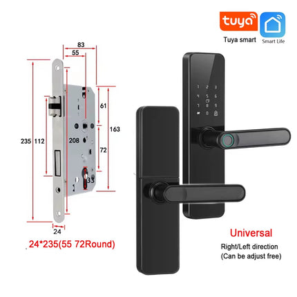 Wifi Smart Door Lock with Handle Fingerprint Door Lock Tuya App Remote Control Smart Lock for Front Door Home Rental Office