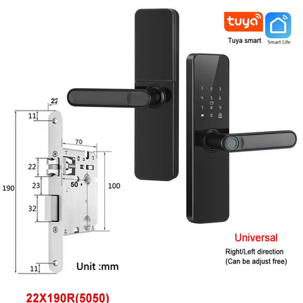 Wifi Smart Door Lock with Handle Fingerprint Door Lock Tuya App Remote Control Smart Lock for Front Door Home Rental Office