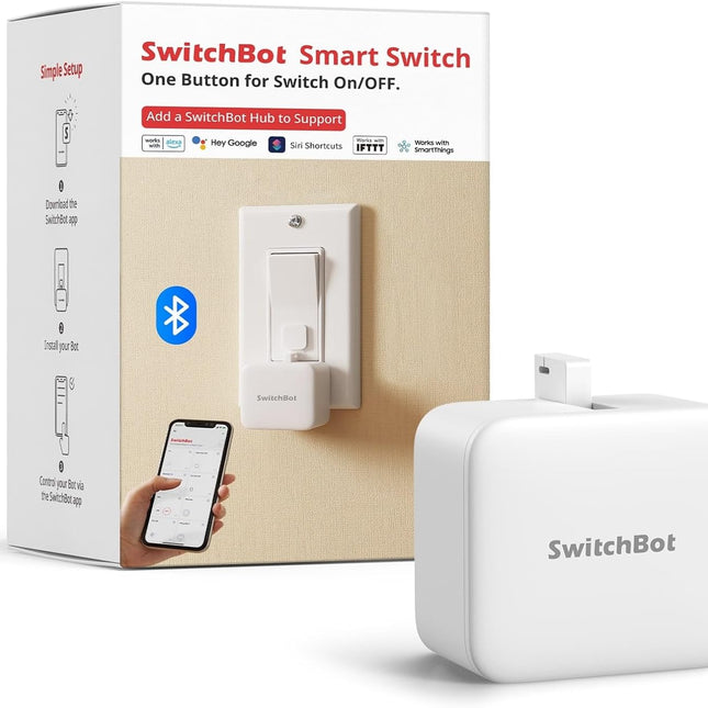 Smart Switch Button Pusher - Bluetooth Fingerbot for Rocker Switch/One-Way Button, Automatic Light Switch, Timer and APP Control, Works with Alexa When Paired with  Hub (White)