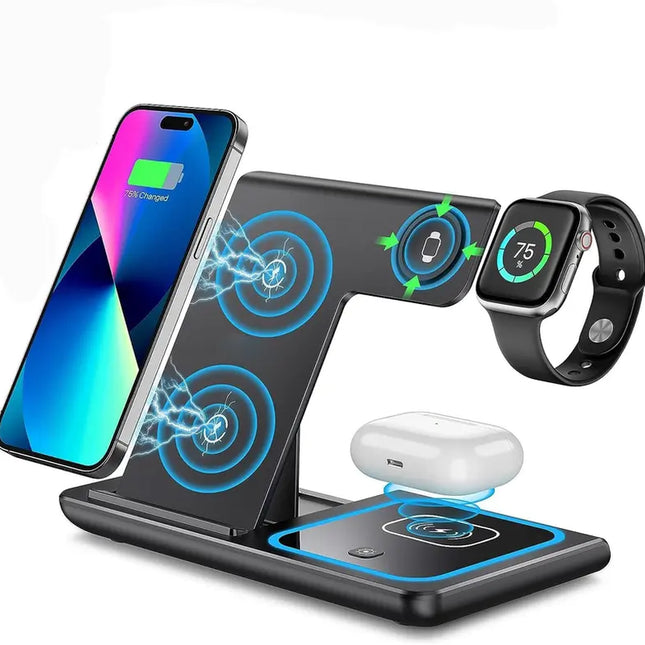 WHATOOK Wireless Charger, 3 in 1 Wireless Charging Station, Fast Wireless Charger Stand for Iphone 15 14 13 12 11 Pro Max XR XS 8 Plus, for Apple Watch 8 7 6 5 4 3 2 Se,For Airpods Pro 3 2