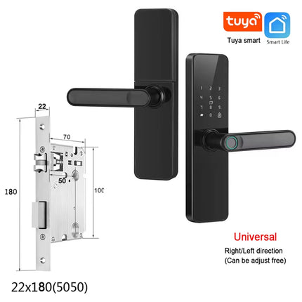 Wifi Smart Door Lock with Handle Fingerprint Door Lock Tuya App Remote Control Smart Lock for Front Door Home Rental Office