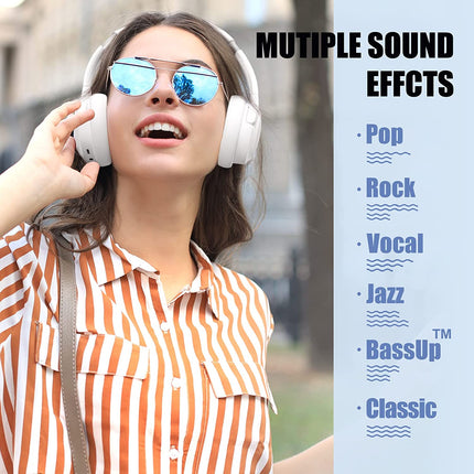 Bluetooth Headphones over Ear, 65H Playtime and 6 EQ Music Modes with Microphone,Hifi Stereo Foldable Lightweight Wireless Headset,Deep Bass for Home Office Cellphone PC Etc.(White)