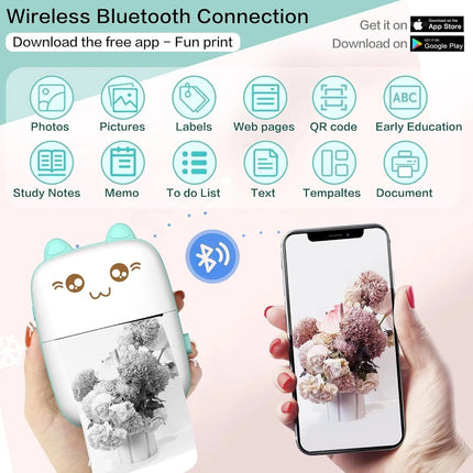 58Mm Mini Portable Thermal Printer Cat Shapes Wireless BT 200Dpi Photo Label Memo Wrong Question Printing Tag Bluetooth Printer