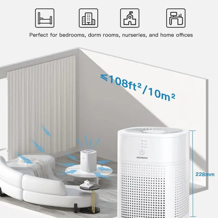 MORENTO Air Purifiers for Bedroom, HEPA Filter for Smoke, Pet Dander with Fragrance Sponge, Small Air Purifier with Sleep Mode, HY1800, White, 1 Pack Purifier Anti-Bacteria White