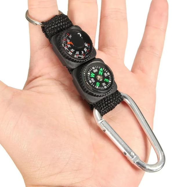 3-in-1 Camping Carabiner – Compass, Thermometer, Keychain!