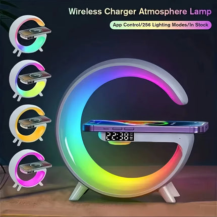 15W Wireless Charger Station Multifunction RGB Desk Lamp Alarm Clock Speaker for Iphone Samsung Huawei Fast Charging Stand Pad