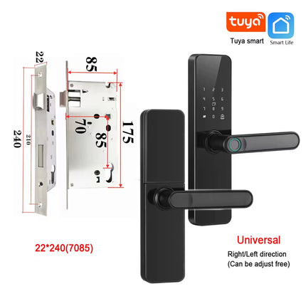 Wifi Smart Door Lock with Handle Fingerprint Door Lock Tuya App Remote Control Smart Lock for Front Door Home Rental Office