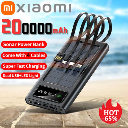 200000mAh Solar Power Bank – Fast Charging for iPhone & Samsung!