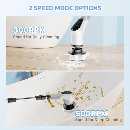 Dovety Electric Spin Scrubber, Cordless Shower Scrubber, Cleaning Brush, with 4 Replaceable Brush Heads and 3 Adjustable Extension Handle, 2 Adjustable Speeds for Bathroom, Kitchen, Tub, Tile, Floor, Toilet, Household Cleaning Supplies Kitchen Accessories