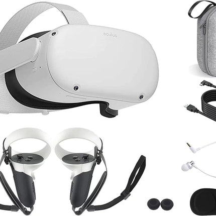 2023  Quest 2 All-In-One VR Headset, 128GB SSD, Holiday Family Bundle: Marxsol Carrying Case, Earphone, Link Cable, Touch Controllers with Grip Cover,Knuckle & Hand Strap Lens Cover