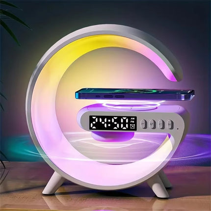 15W Wireless Charger Station Multifunction RGB Desk Lamp Alarm Clock Speaker for Iphone Samsung Huawei Fast Charging Stand Pad