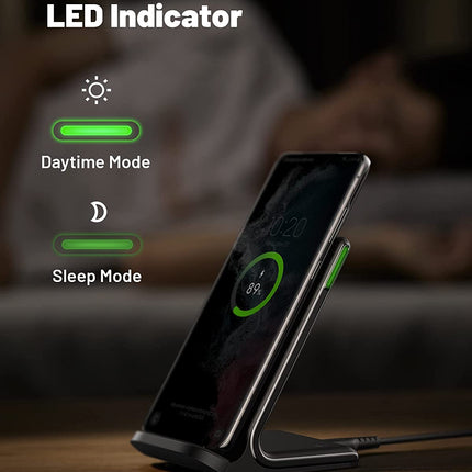 Wireless Charger, 15W Fast Qi-Certified Wireless Charging Station with Sleep-Friendly Adaptive Light Compatible with Iphone 15 14 13 12 Pro XS 8 plus Samsung Galaxy S23 S22 S21 Note 20 Google Etc