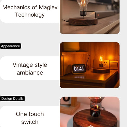 Levitating Bulb Lamp Magnetic Floating Lamp Light Desk Lamp Night Light Table LED for Unique Gifts, Room Decor, Night Light, Home Office Decor Desk Tech Toys (Round-Classic Bulb)