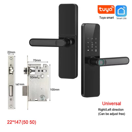 Wifi Smart Door Lock with Handle Fingerprint Door Lock Tuya App Remote Control Smart Lock for Front Door Home Rental Office