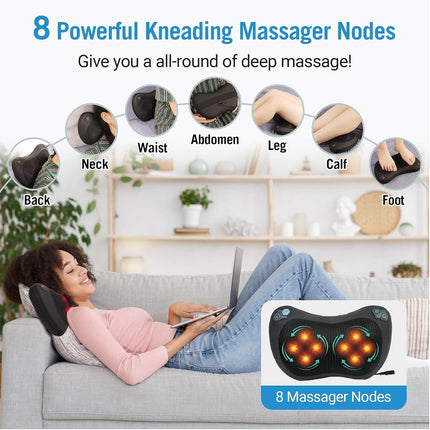 Electric Neck Back Massager with Heat - 3D Deep Tissue Shiatsu Massage Pillow