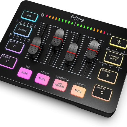 Gaming Audio Mixer, Streaming RGB PC Mixer with XLR Microphone Interface, Individual Control, Volume Fader, Mute Button, 48V Phantom Power, for Podcast/Recording/Vocal/Game Voice-Ampligame SC3