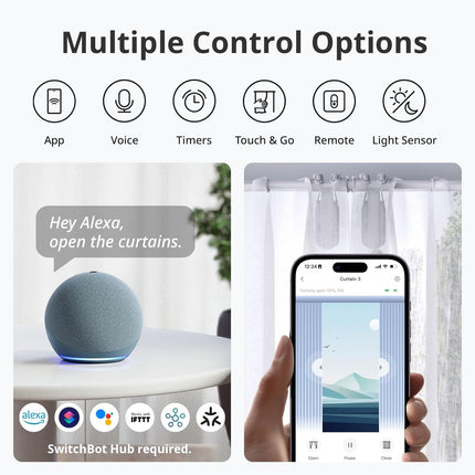 Automatic Curtain Opener - Bluetooth Remote Control Smart Curtain with App/Timer, Upgraded High-Performance Motor, Add Hub to Work with Alexa, Google Home, Homekit (Curtain 3, Rod)