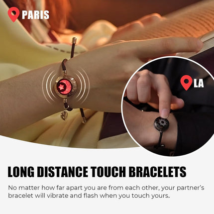 Long Distance Touch Bracelets for Couples, Vibration & Light up for Love Couples Bracelets | Long Distance Relationship Gifts for Girlfriend Bluetooth Pairing Jewelry