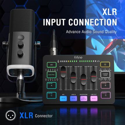 Gaming Audio Mixer, Streaming RGB PC Mixer with XLR Microphone Interface, Individual Control, Volume Fader, Mute Button, 48V Phantom Power, for Podcast/Recording/Vocal/Game Voice-Ampligame SC3